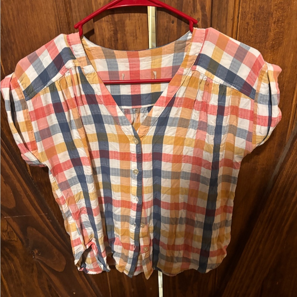 Women's Multicolor Plaid Button-Front Top